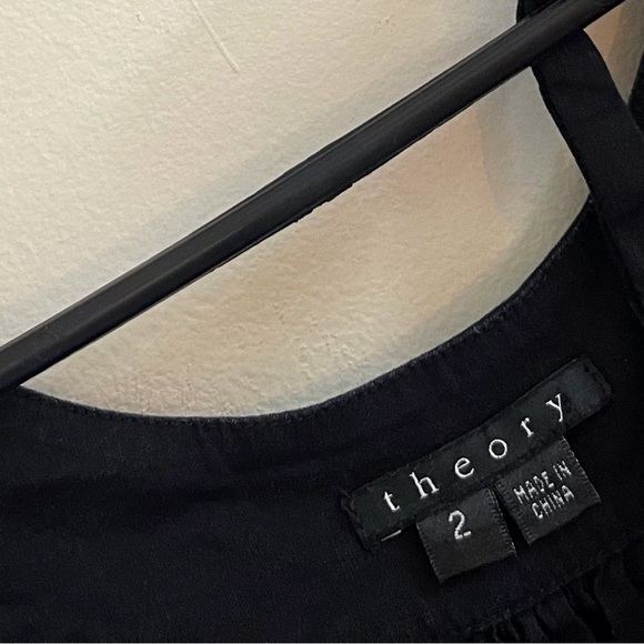 Theory Linen Blend Mini Babydoll Dress Black Party Minimalist Holiday  Layering - Picture 6 of 6